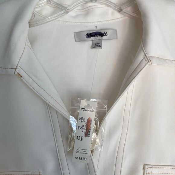 Madewell Contrast Stitch Popover Shirt XXS Ivory Long Sleeve Tunic Oversized - Picture 3 of 10